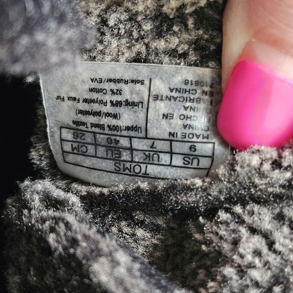 TOMS Del Rey Charcoal Wool with Shearling Shoes Black Women's 9 - Picture 6 of 7
